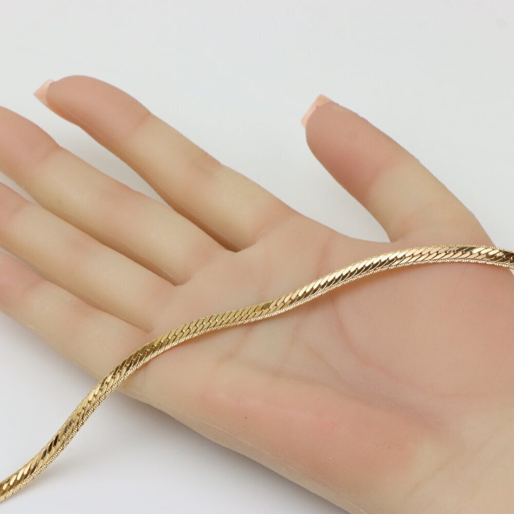 Elegant Rose Gold Flat Herringbone Chain Necklace, XPNL0259 - Picture 5 of 12